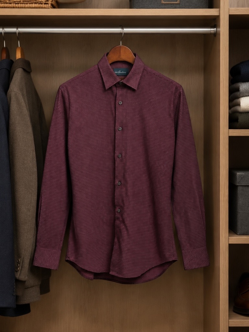Robert Graham Men's Burgundy Textured Button-Down Dress Shirt